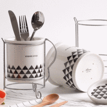 북유럽 도자기 화이트 물빠짐 다용도 주방 수저통 수저보관통, 02 북유럽 도자기 수저통 대