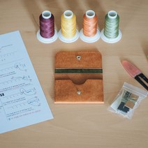 일로레더 심플 가죽 카드지갑만들기 가죽공예키트 DIY 학교수업재료 공예반제품 바느질공예 (이니셜각인포함), 옐로우, 옐로우