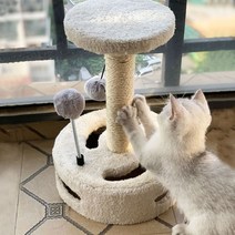 신나는 냥이 원목 소형 캣타워 스크래쳐 조립식 기둥 방 긁는 원룸 중형 나무, 베이지 턴테이블 토이 캣타워 (메인컷 히트)