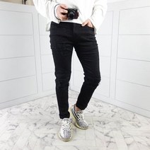 남자 바이커 스판 블랙 덧댐 데님팬츠