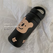 크리에이티브 곰돌이 심플 휴대용 텀블러 러블리 물컵 겨울 보온, 블랙 보온병 480Ml, [주의하고수집우선배송]베어스티커
