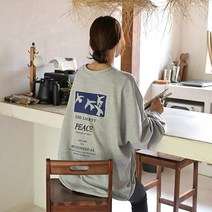 데일리앤 라비아 여성 빅사이즈 프린팅 오버핏 긴팔 맨투맨 롱 티셔츠 박스 레깅스티 봄 가을 간절기