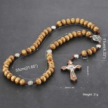 차량용염주 108염주 불교묵주 inri jesus saint benedict cross 펜던트 목걸이 남성 여성용 골동품 나무 페르시 목걸이 종교 기도 보석, a