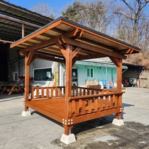 [자연쉼터] 일자형 도색 원두막 정자 (3면 난간과 주춧돌 포함 시공비 포함), F. 일자형-슁글지붕 (3.0M*2.3M), 5) 도토리색