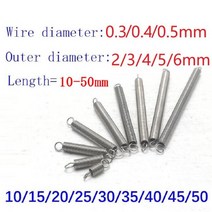 와이어 직경 10 개 0.20.30.40.5mm 304 스테인레스 스틸 이중 후크 작은 장력 스프링 외부 3mm 4mm 5mm 6mm 길이 1560mm, 15mm, 0.6 x 6