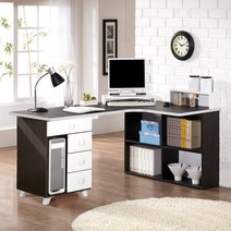 톡톡디자인 코너책상 1600 본체서랍통 L형 책장세트 단품, 월넛