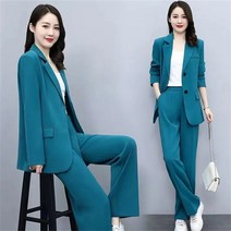 SHENGBO 봄가을 여성 정장 세트 자켓+바지 루즈핏 빅사이즈 허리밴딩 캐주얼룩NO.004LH908