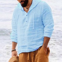 캐쥬얼셔츠 남성 셔츠 후드 솔리드 컬러 가을 긴 소매 탑스 캐주얼 버튼 코튼 린넨 빈티지 여름 비치 셔츠 Camisa Masculina