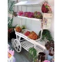 꽃수레 꽃 마차 우드 진열대 가드닝 빈티지 야외 소품, 블랙 / 130X55X175cm