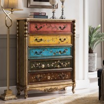 4단서랍장 오크 원목 빈티지 서랍장 와이드 엔틱 1000cm 3단 4단 5단, R.100 x 35 x 126 cm