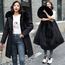 온풍기겨울 자켓 2022 새로운 여성 파카 의류 롱 코트 울 라이너 후드 모피 칼라 두꺼운 따뜻한 스노우웨어, 01 Black_08 6XL