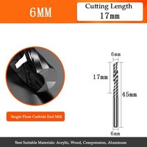 5A 초경 단일 플루트 인치 엔드 밀 목공 도구 알루미늄 절삭 공구 cnc 밀링 커터 목재, 5pcs, 6-6-17