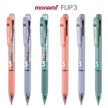 모나미 클립 플립3 3색볼펜 0.5mm 0.7mm 멀티펜, 0.7mm-파파야