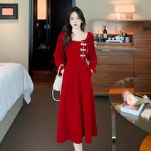 겨울 벨벳 긴팔 신부 약혼식 드레스 원피스