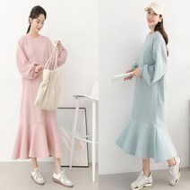 나니까 라운드 밑단프릴 롱원피스 긴팔 민트 봄가을 4color