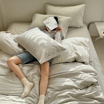 Minimal Home&Lifestyle 60s 워싱면 빈티지 스트라이프이불 세트 4종 이불커버1p 침대시트1p 베개커버2p