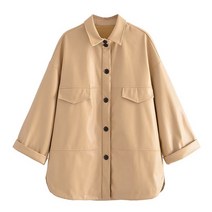 2022 같은 유럽과 아메리카 백합 여성복 신제품 패션 모조 가죽 터틀넥 셔츠 외투 3046075 712