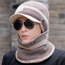 남자 겨울 캡 챙 니트 털모자 목워머 세트 골프 라운딩 필드 캐디 귀도리 연습복장 남성, 단일사이즈, 베이지