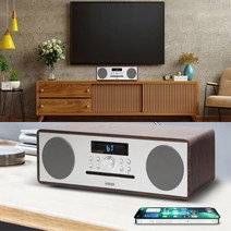 인켈 고출력 미니오디오 CD 블루투스 FM라디오 USB-T5, 월넛