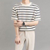 남성 반팔 니트 티셔츠 줄무늬 심플 오버핏 캐주얼 남자 반소매 니트티 2023 Man Short Sleeved knitted shirt XK0197