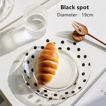 민아뜰 홈카페 땡땡이 글라스 테이블 플레이트 테이블접시 유리접시 디저트접시, 협력사, 약19cm, 블랙포인트