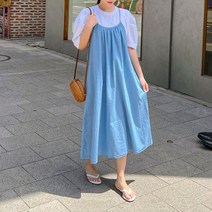 퍼니걸스 9303 뷔스티에 데님 청 롱 원피스 여성의류