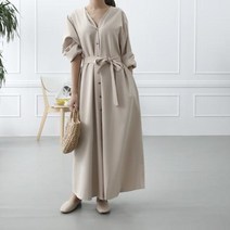[바쿠]여성 빅사이즈 롱셔츠 허리 리본 네츄럴 주름 롱원피스[9592vp072004hy]