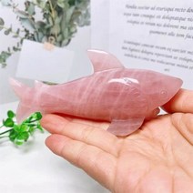 천연 로즈 쿼츠 상어 크리스탈 물고기 조각 13cm DIY 패션 홈