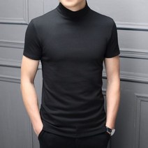 봄 여름 남성 절반 칼라 Mercerized 코튼 반팔 슬림 바디 티셔츠 남자 솔리드 컬러 Modale 트렌드