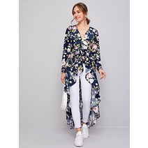 캐주얼 벨티드 플로랄 블라우스