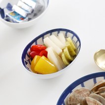 오반자이 블루네코 타원 사이드 찬기 일본 그릇 식기 귀여운찬기 캐릭터그릇, 블루네코 타원 사이드 찬기[줄무늬]