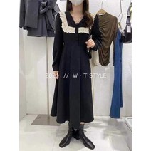 [하나비] 라스터 여성 가을 브이넥 부분버튼 플라워 자수 레이스 장식 스판 데이트 원피스