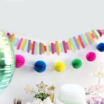 허니컴가랜드+네모 컨페티 가랜드(레인보우) / 생일가랜드 폼폼 파티가랜드