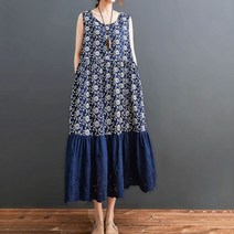 Sun KailiangSun Kailiang4050대 중년여성 빅사이즈 나염 아일렛 민소매 원피스