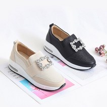 런슈즈 사각 큐빅 펄 슬립온 여성 발편한 에어 쿠션 운동화