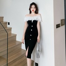 돌잔치엄마원피스 베이비돌원피스 여름 오프숄더 슬림핏 앞트임 드레스