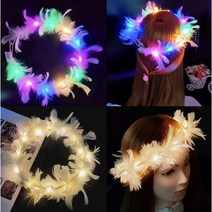 할로윈 파티 브라이덜 샤워 촬영 머리띠 LED 깃털화관, 퍼플