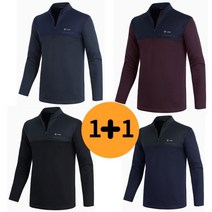 웰파 1+1 남성용 기모재질 집업 긴소매 티남방 윈터 목티 등산복 단체복, 블랙+네이비