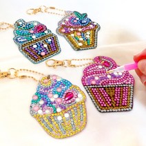 비치나몰 어린이보석십자수 DIY세트 열쇠고리 키링 캐릭터 비즈 큐빅, 보석열쇠고리-컵케익