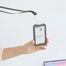 오피스 사원증 출입증 실리콘 케이스 목걸이 기업용, 세로블루