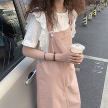 케이프원피스 케이프원피스 2022세트 여름옷 루즈핏날씬해보이는 윙소매 레이스블라우스 남방 멜빵스커트 원피스 투피스 레저