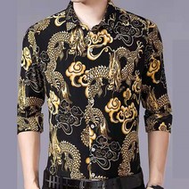 Makone 남성 셔츠 와일드 용무늬 멋진 조폭 영화 건달 형님룩