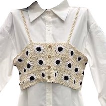 여자 한국 스타일의 여름 민소매 스웨터 조끼 조끼 중공 아웃 크로 셰 뜨개질 데이지 꽃 버튼 다운 스파게티 스트랩 미니 작물 재킷 스트리트웨어를위한 탱크 탑