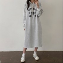 더핑크 / [더핑크] 느웰 오버핏 후드 레터링 롱 원피스