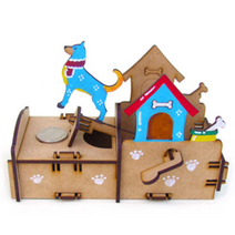 퍼니스쿨 크랭크저금통 나무저금통 과학조립 어린이 과학 움직이는 저금통 조립저금통, 1세트, 강아지