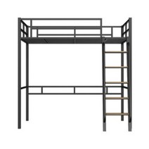 철제 벙커침대 성인 어른 2층 침대 퀸사이즈 낮은 벙커형침대, 검은색 경사 사다리 전면 우측