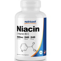 뉴트리코스트 니아신(비타민 B3) 500mg 캡슐 240캡슐 1서빙 500mg 240회분 Niacin (Vitamin B3) Capsules [240 CAPS]