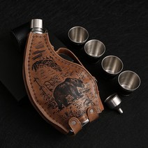 스텐 양주 위스키 포켓 미니 플라스크 술병 워터 저그, 곰가죽주전자+ 깔때기+컵세트
