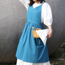 앞치마 Gerring-한국 에이프런 샵 v넥 민소매 통기성 단색 성인용 면화 정원 귀여운 여성용, Lake Blue_one size