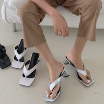 6.5cm 스퀘어 여성 쪼리 샌들 뮬 슬리퍼 여름